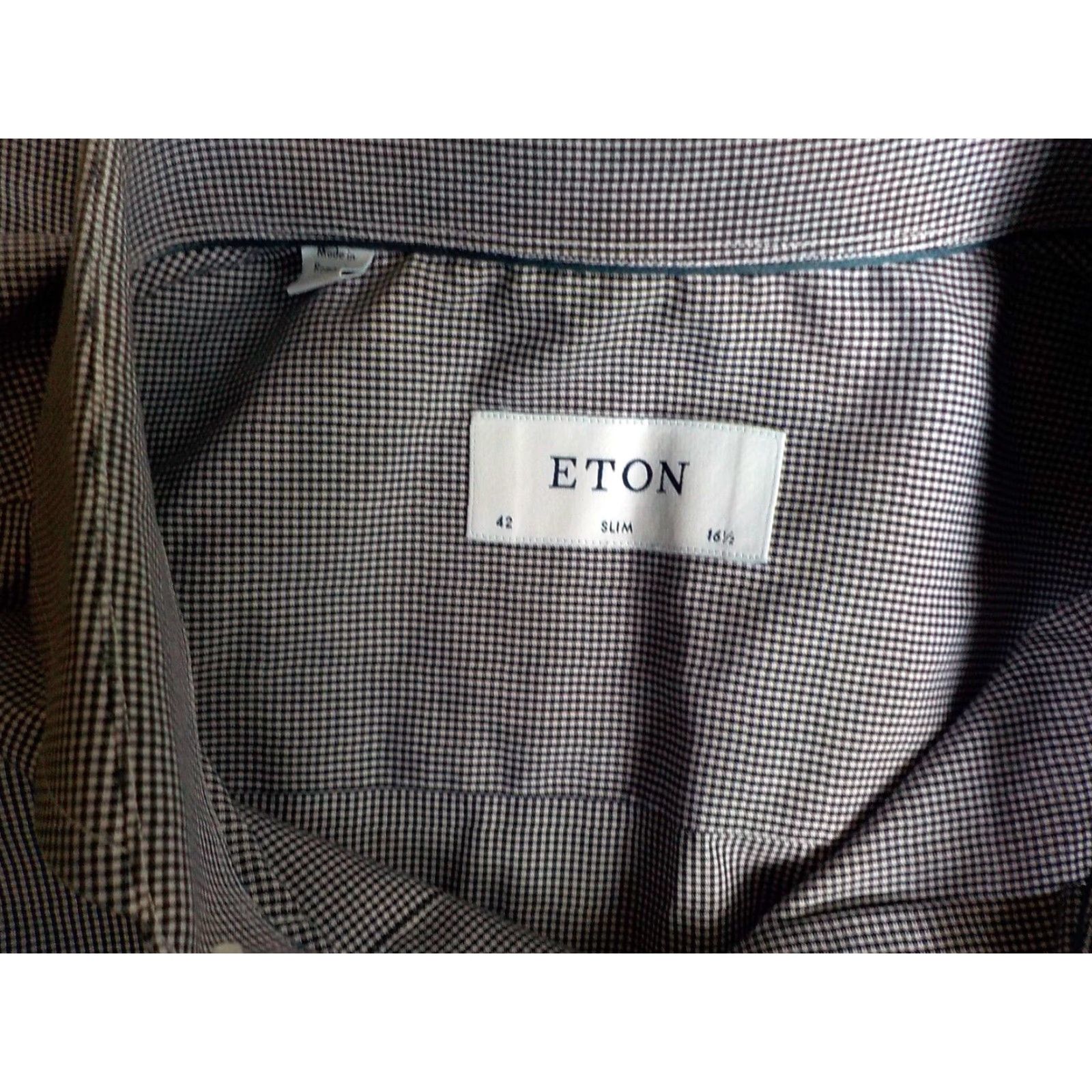 Eton ETON Spread Collar Dress Shirt Navy and White 16 1/2 100% Cotton Slim Fit Mens Size 42R - 4 Thumbnail