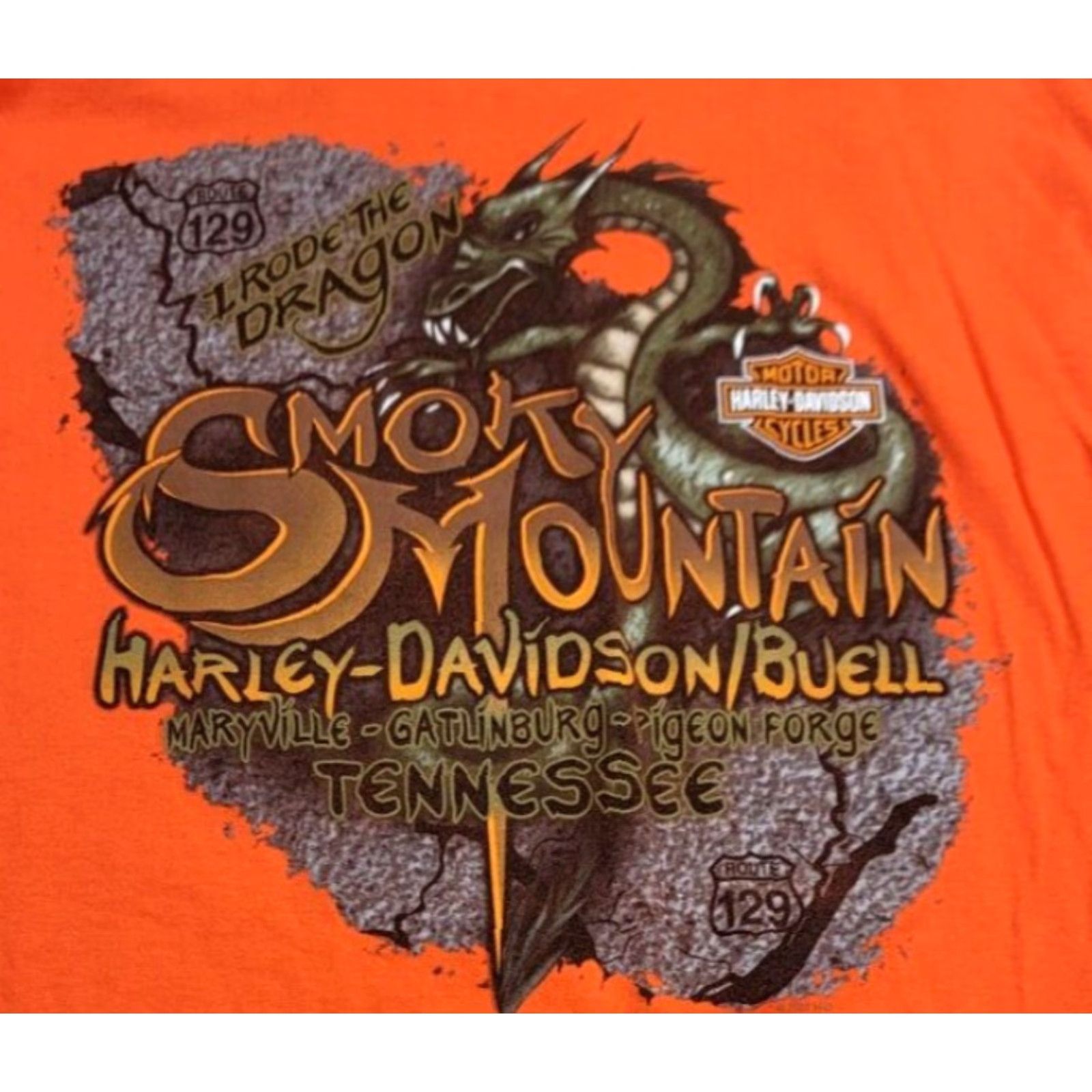 Harley Davidson VINTAGE Harley-Davidson T-Shirt Long Sleeve Orange 90s Smoky Mountains US129 L Mens Size US L / EU 52-54 / 3 - 4 Thumbnail