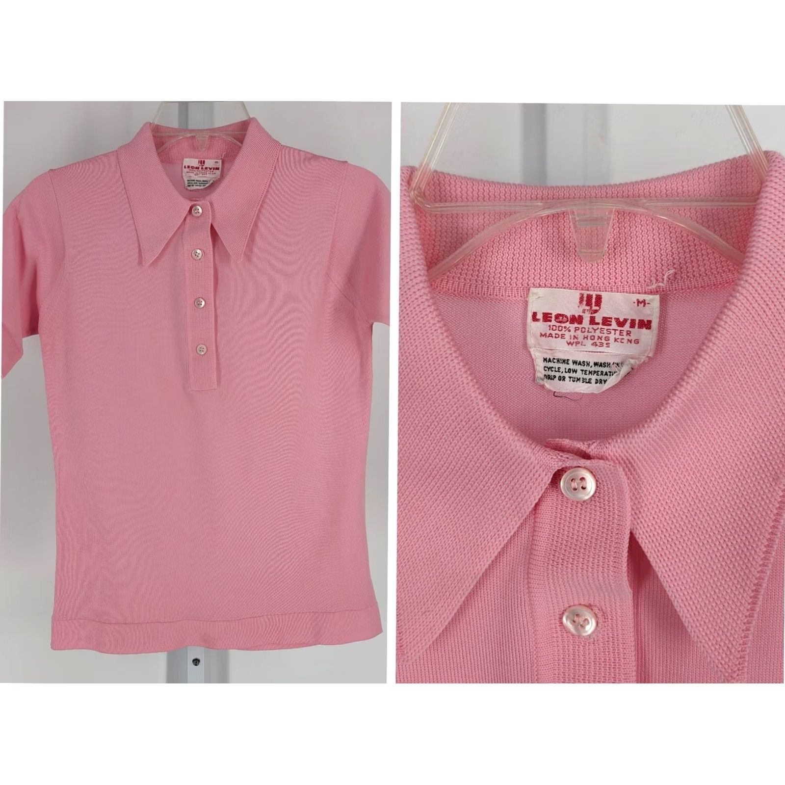 Vintage VINTAGE 70s Mod Rockabilly Pink Leon Levin Knit Polo Shirt M Rockabilly Shirt Mens Pink Polo Knit Leon Levin 1970s Size M / US 6-8 / IT 42-44 - 2 Thumbnail