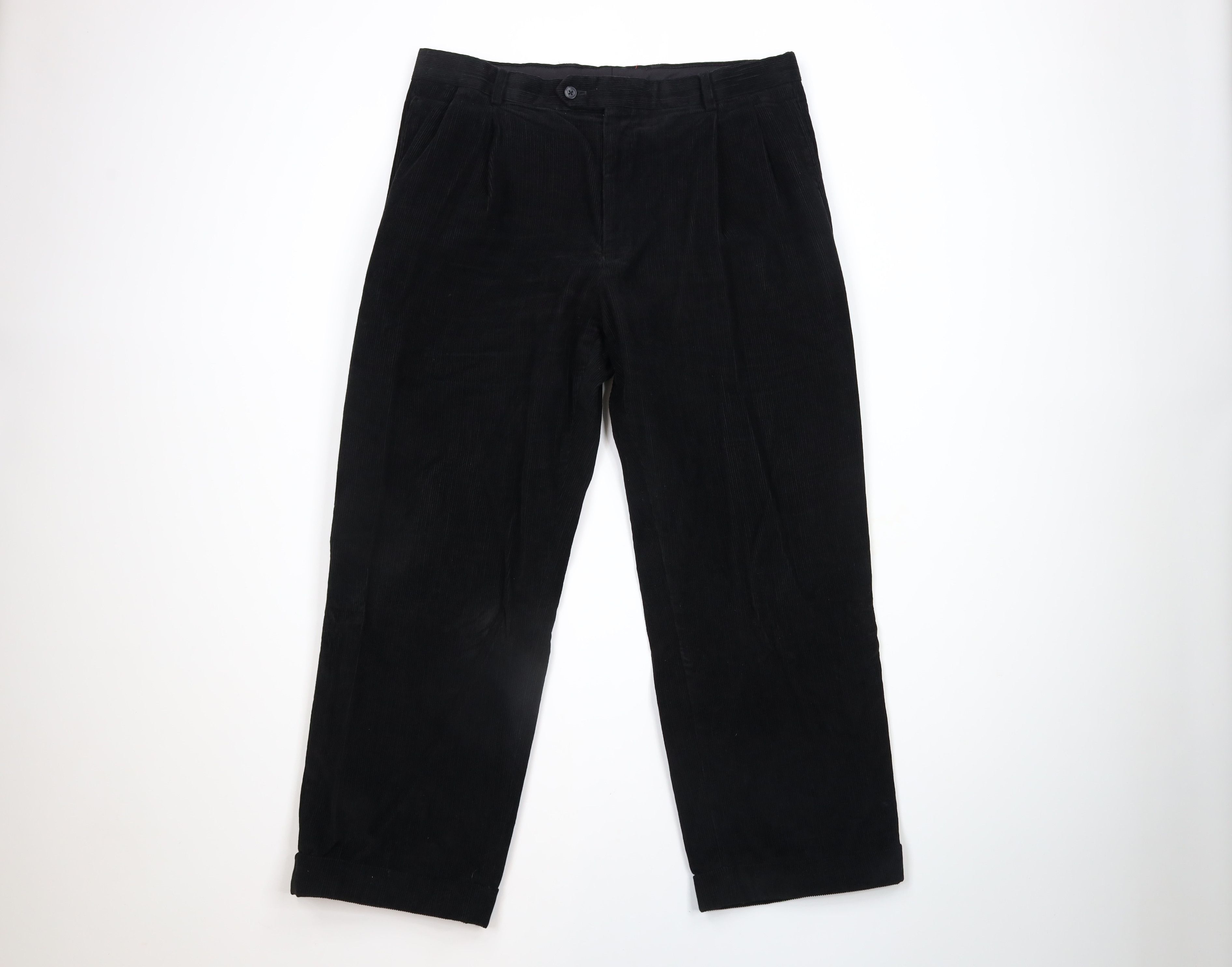 Vintage Vintage 90s Streetwear Cuffed Wide Leg Corduroy Pants Black Size US 36 / EU 52 - 1 Thumbnail