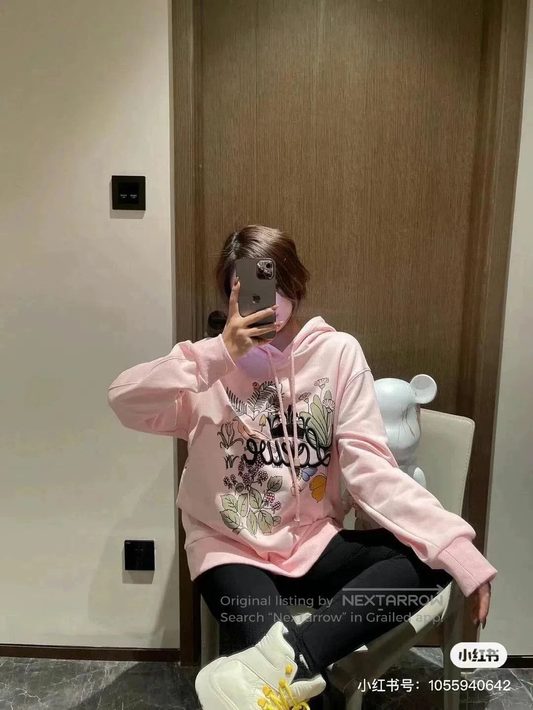 Loewe Loewe Women's Pink Floral Embroidered Hoodie. Size US L / EU 52-54 / 3 - 5 Thumbnail