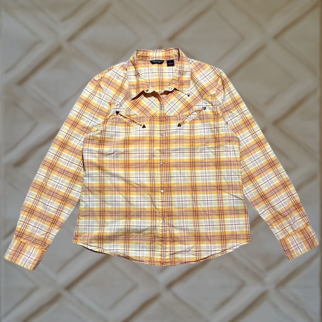 American Eagle Outfitters American Eagle Plaid Button-Up Western Womens L Orange Casual Shirt Size L / US 10 / IT 46 - 1 Thumbnail