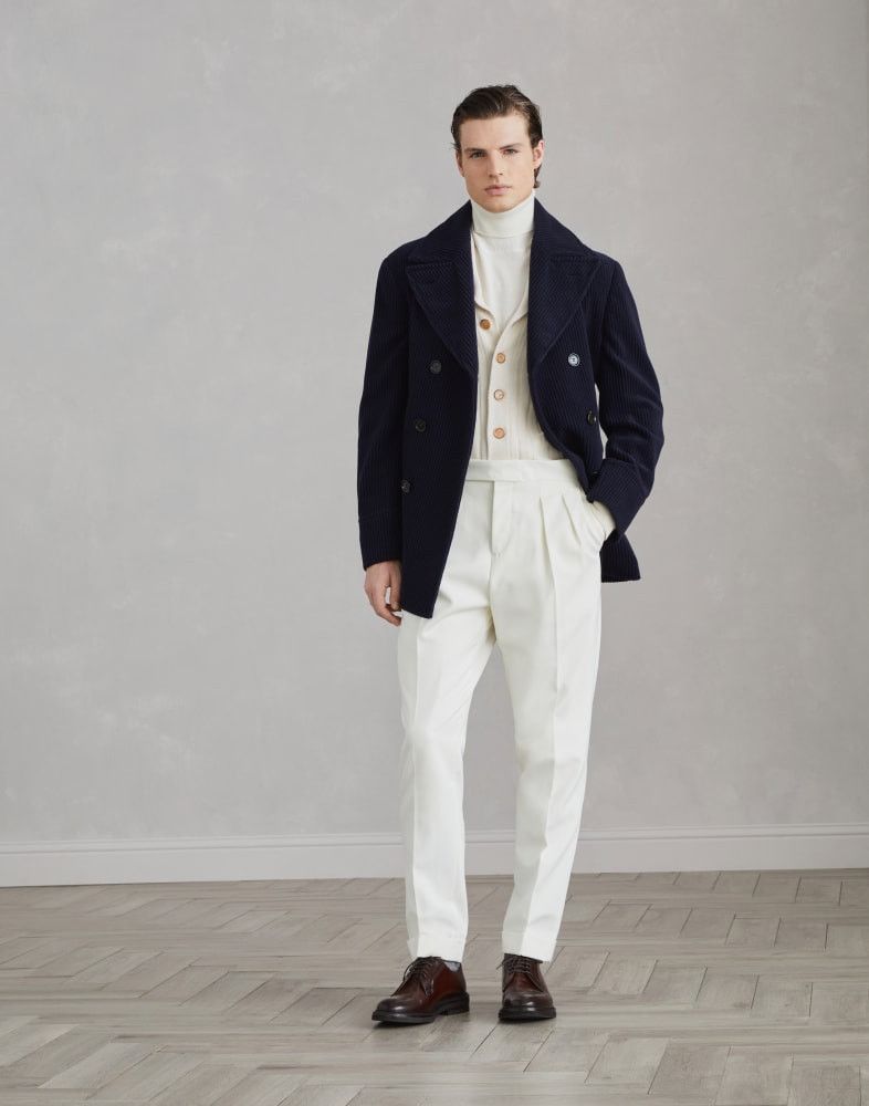Brunello Cucinelli o1w1db10825 Corduroy Caban Jacket in Navy Blue Size US S / EU 44-46 / 1 - 2 Thumbnail