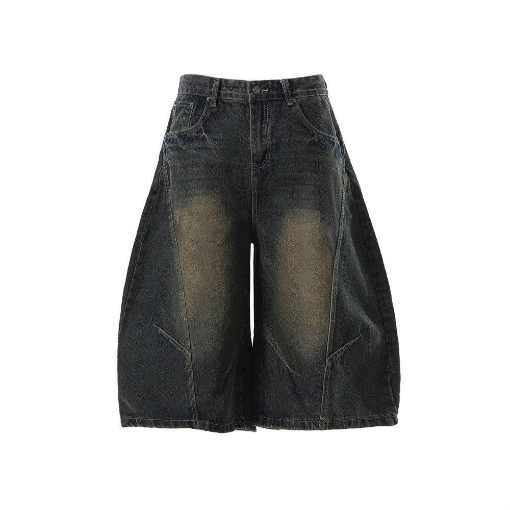Vintage Men's Washed & Distressed Curved-Hem Denim Shorts Size US 32 / EU 48 - 1 Thumbnail