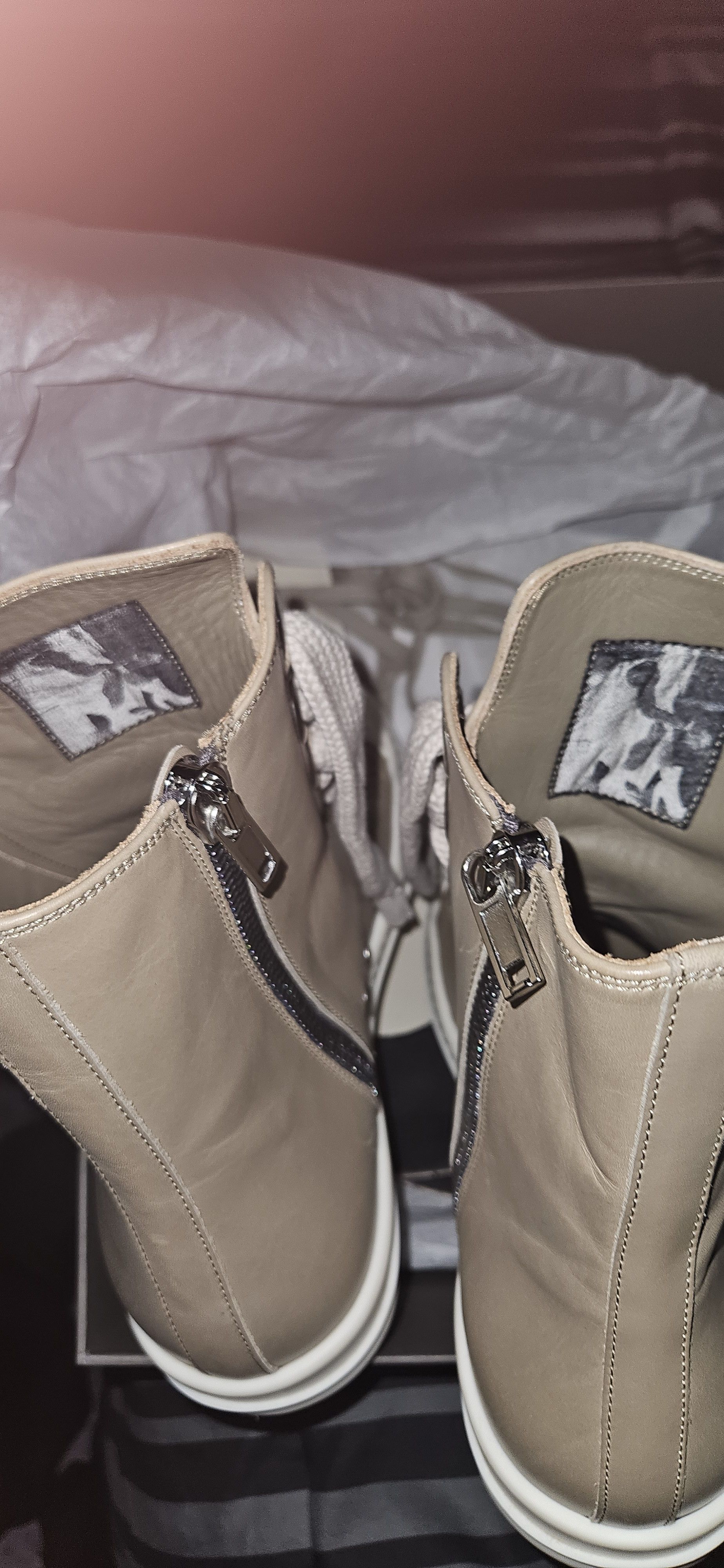 Rick Owens Rick Owens High Top Leather Jumbo Lace Pearl Milk Size US 10 / EU 43 - 9 Thumbnail