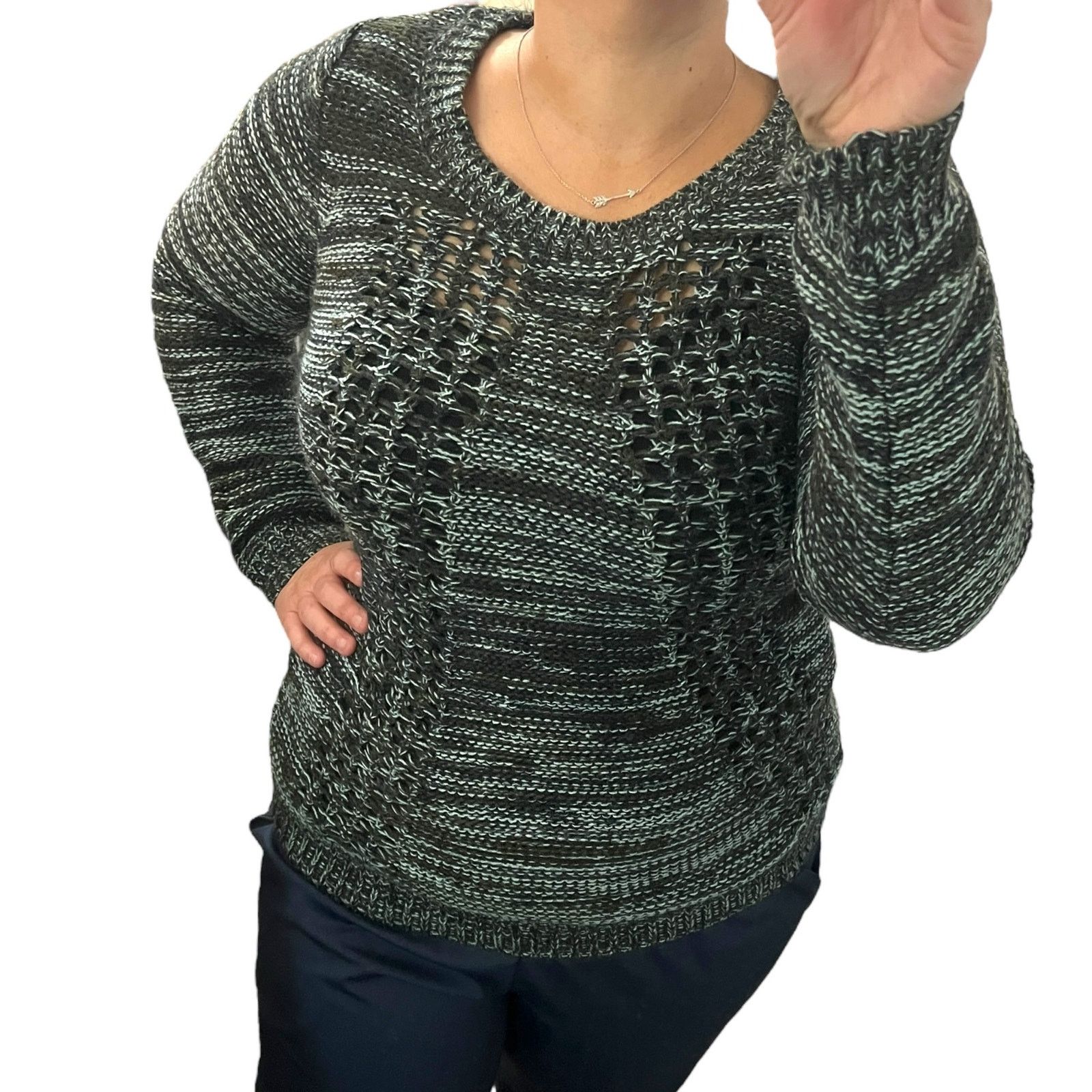 Other Varied Texture Loose Open Knit Panel Crew Neck Sweater Size S / US 4 / IT 40 - 2 Thumbnail