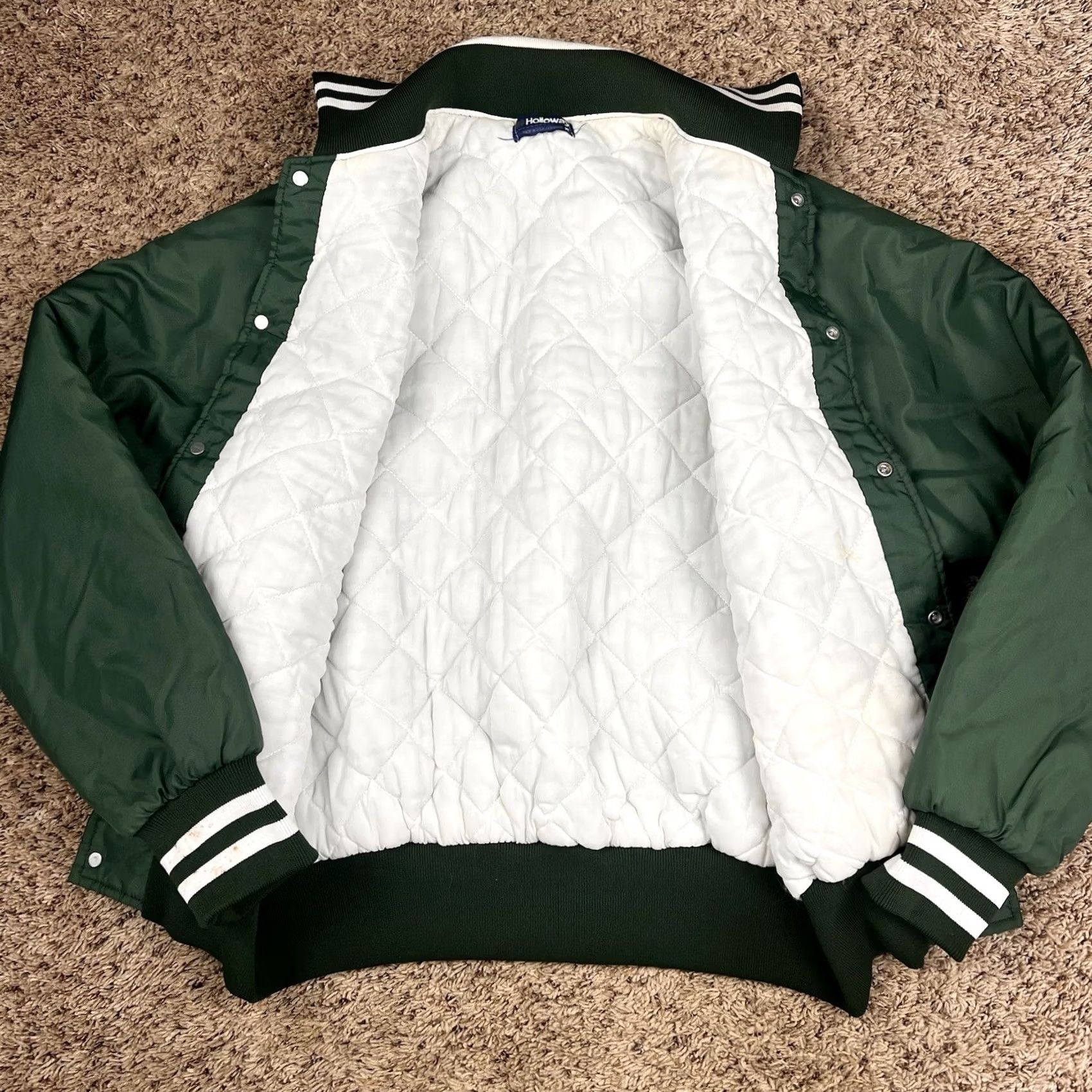 Holloway VINTAGE Holloway Jacket Bomber Nylon Green 90s Piping Snap Button XL Mens Size US XL / EU 56 / 4 - 6 Thumbnail