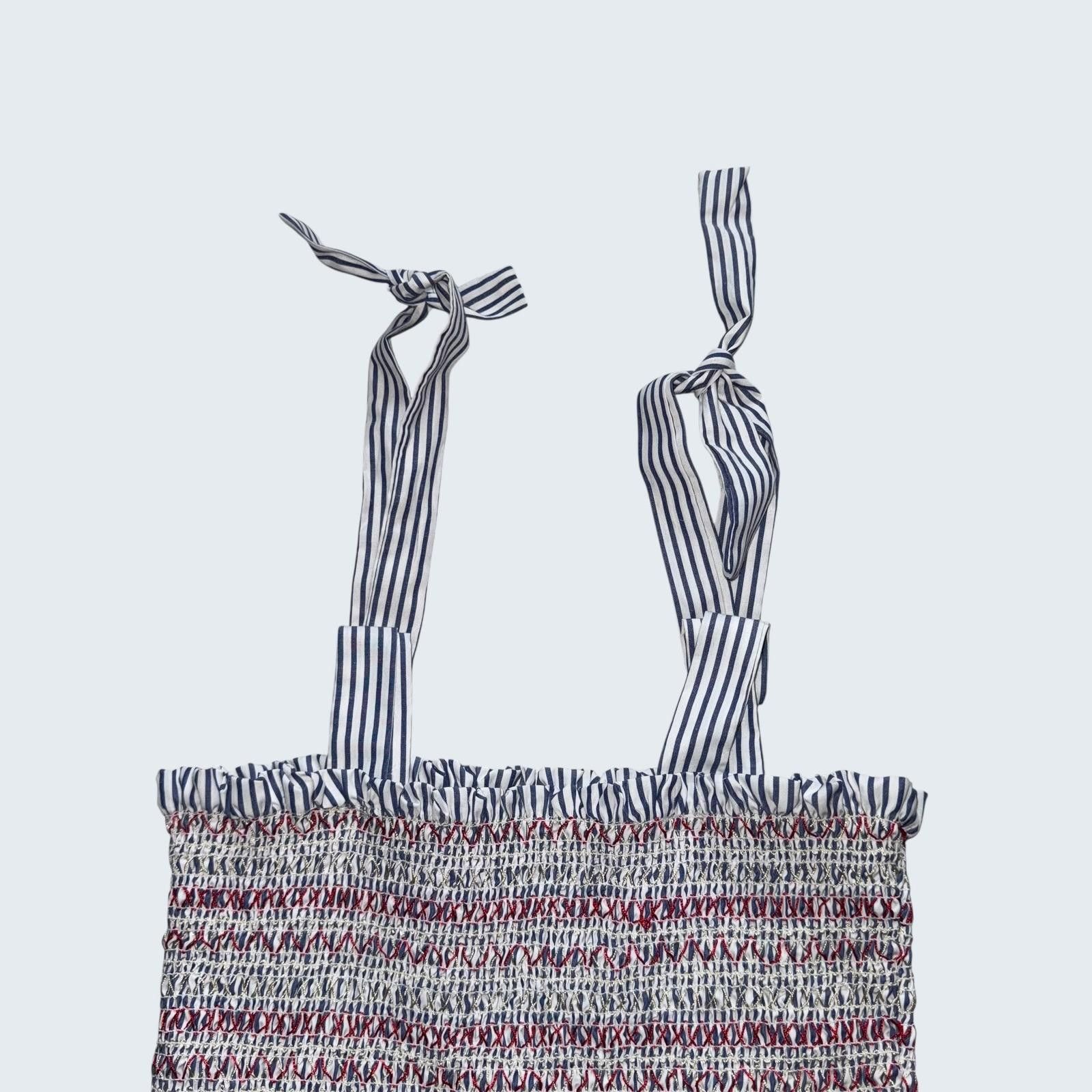 Other Style House Womens Blue White Striped Smocked Peplum Tie L Size L / US 10 / IT 46 - 3 Thumbnail