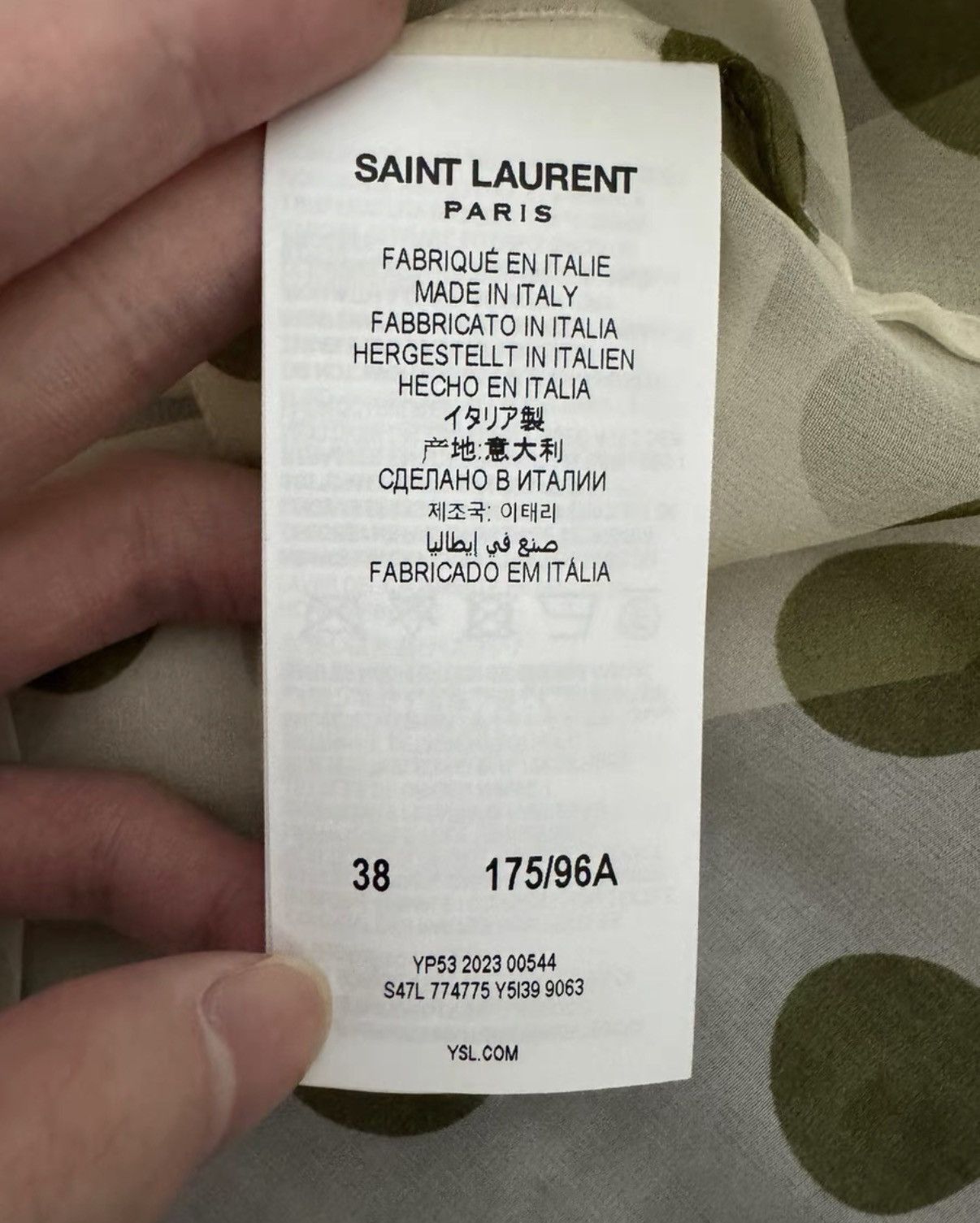 Saint Laurent Paris Saint Laurent Light Green Silk Point Collar Polka Dot Shirt Size US L / EU 52-54 / 3 - 7 Thumbnail