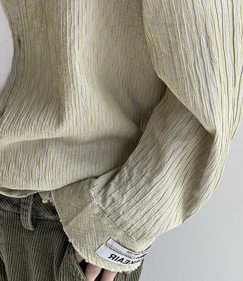 VIBE Retro fashion y2k distressed frayed crinkle pinstripe shirt Size US XL / EU 56 / 4 - 6 Thumbnail
