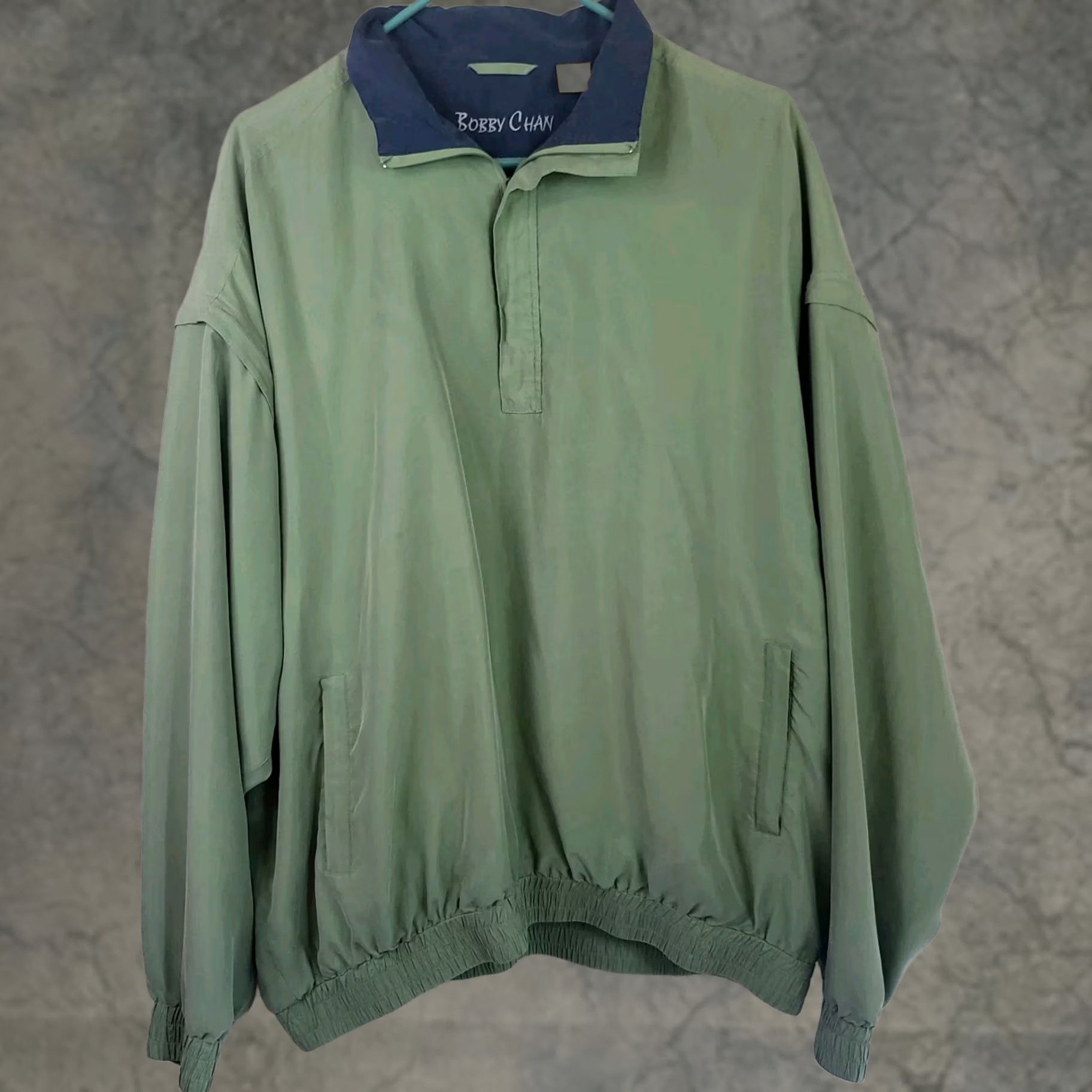 Vintage BOBBY CHAN Green 100% Silk Windbreaker & Vest XL Men Convertible 1/2 Zip Size US XL / EU 56 / 4 - 1 Thumbnail