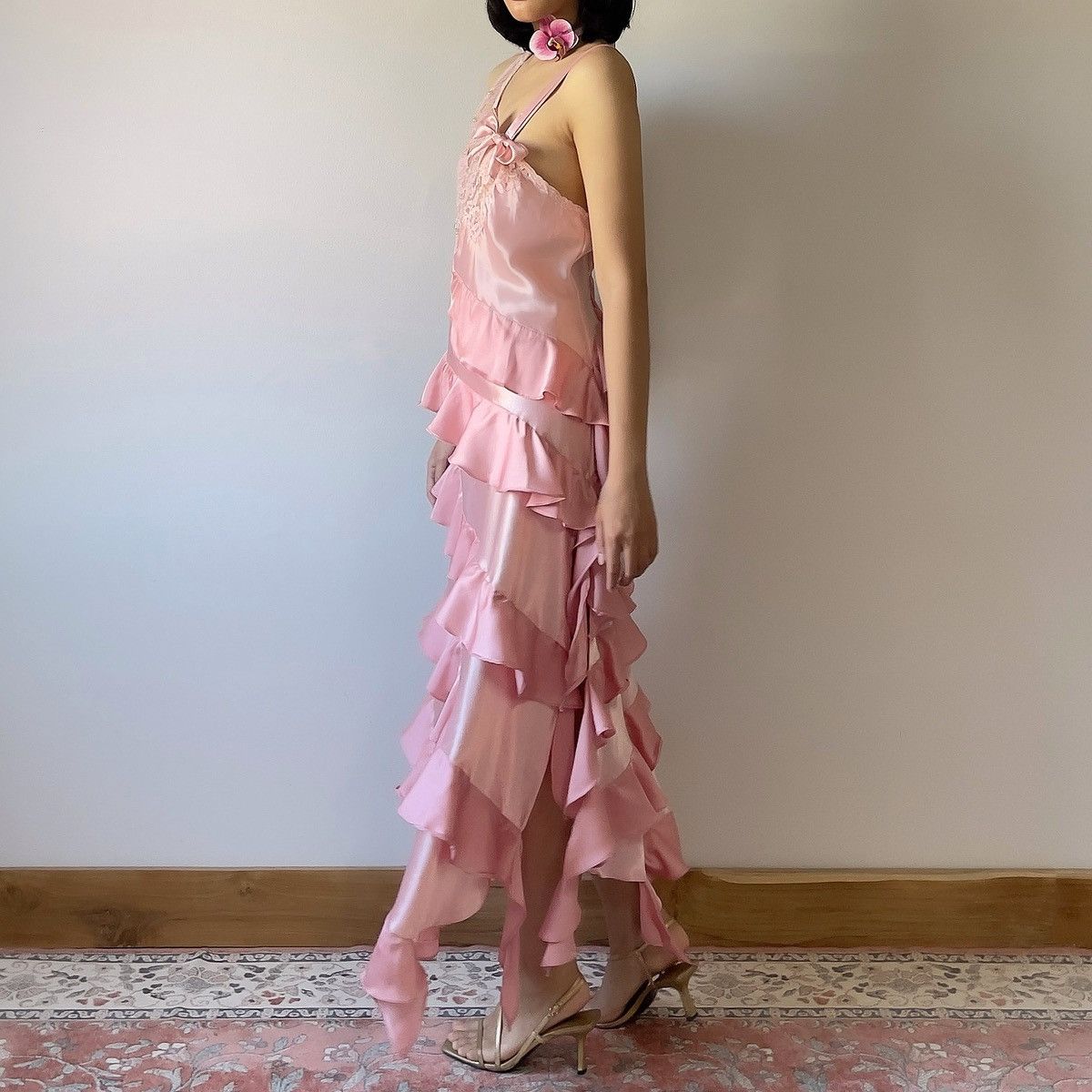 Victoria's Secret × Vintage Vintage VS Pink Ruffle Satin Dress (Small) Size S / US 4 / IT 40 - 15 Thumbnail