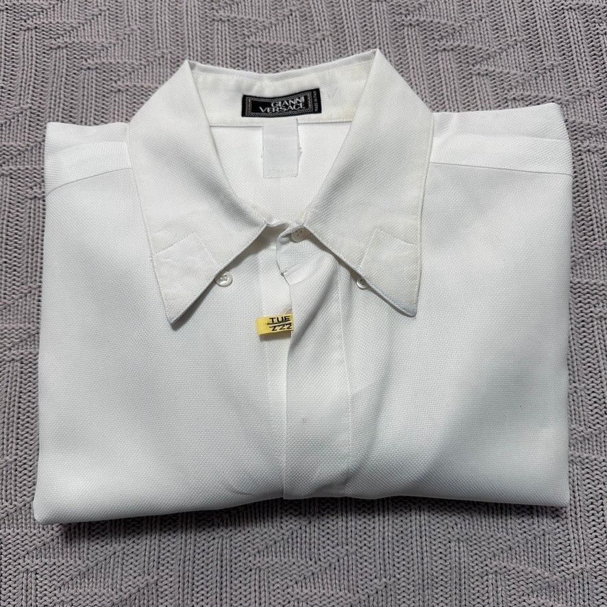 image of Vintage Versace Off White Short Sleeve Button Down Size M in Cream, Men's