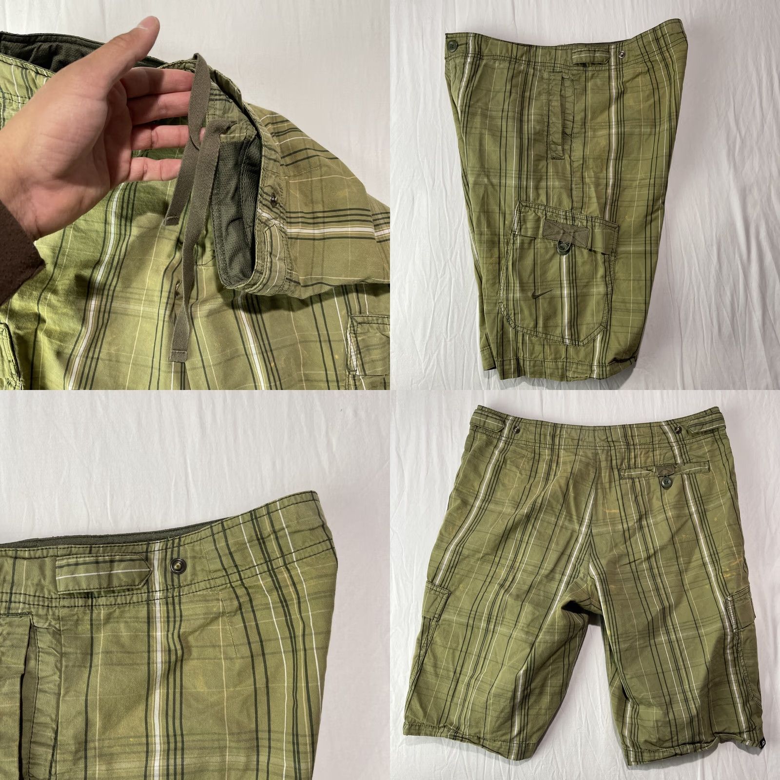 Nike VINTAGE Nike Shorts Mens M Green Hiking Outdoor Plaid Drawstring Swoosh Size US 31 - 8 Thumbnail