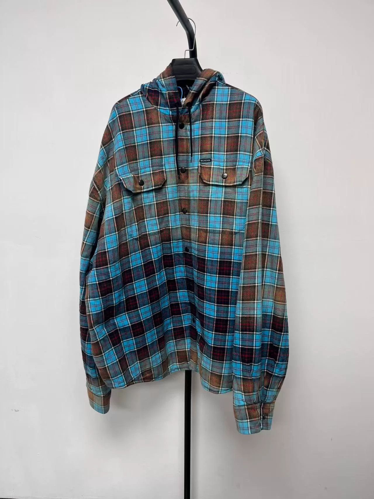Balenciaga Balenciaga Gradient Plaid Hooded Shirt Women Size S / US 4 / IT 40 - 1 Thumbnail