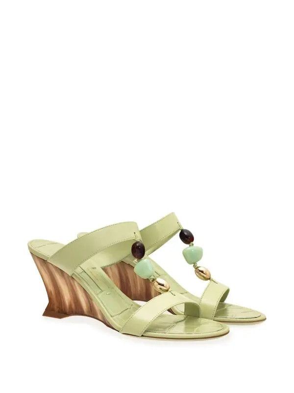 Salvatore Ferragamo o1s1rm0924 Beaded Wedge Slides in Multicolor Size US 6.5 / IT 36.5 - 2 Thumbnail