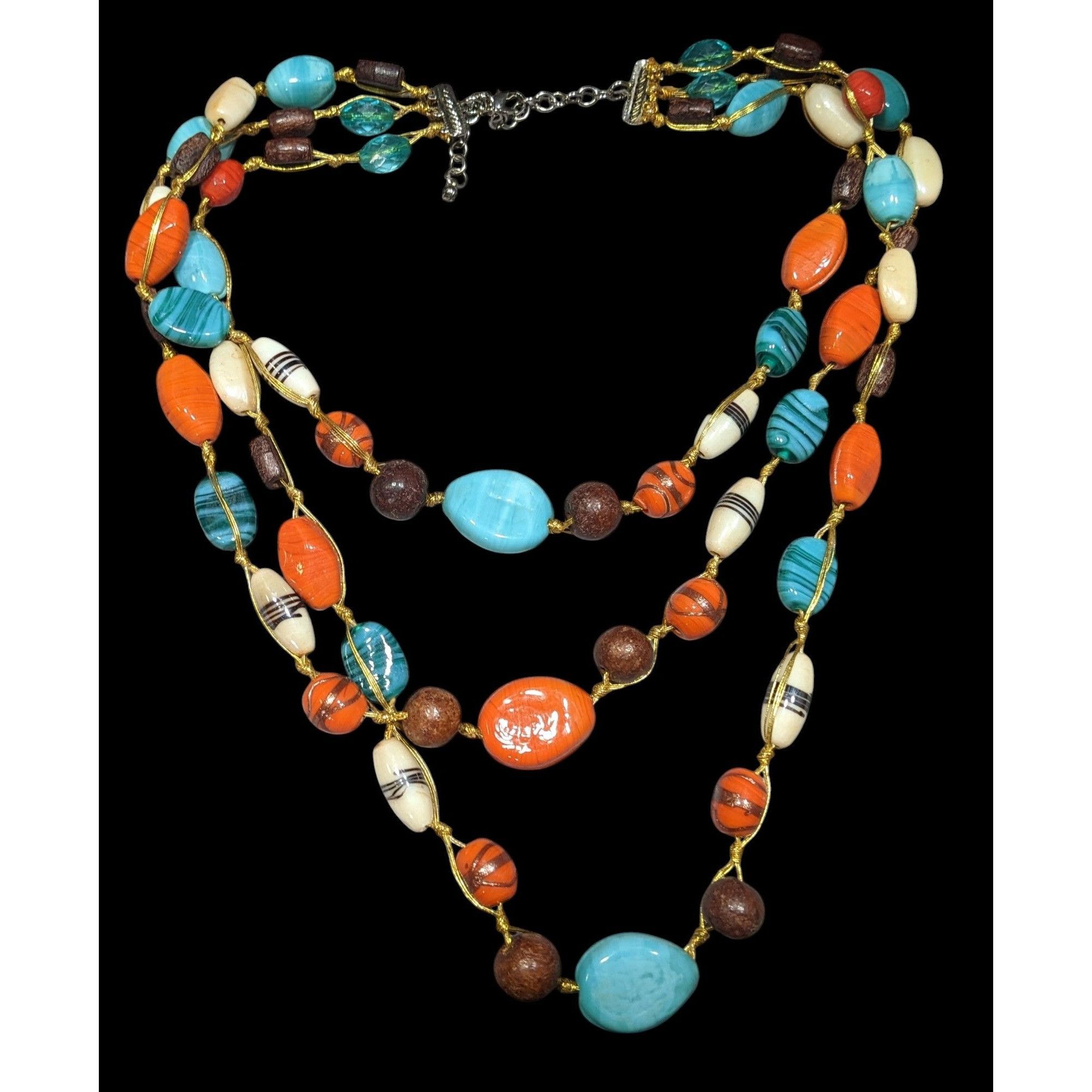 Other Bohemian Multilayer Blue And Orange Glass And Wood Beaded Ne Size ONE SIZE - 2 Thumbnail