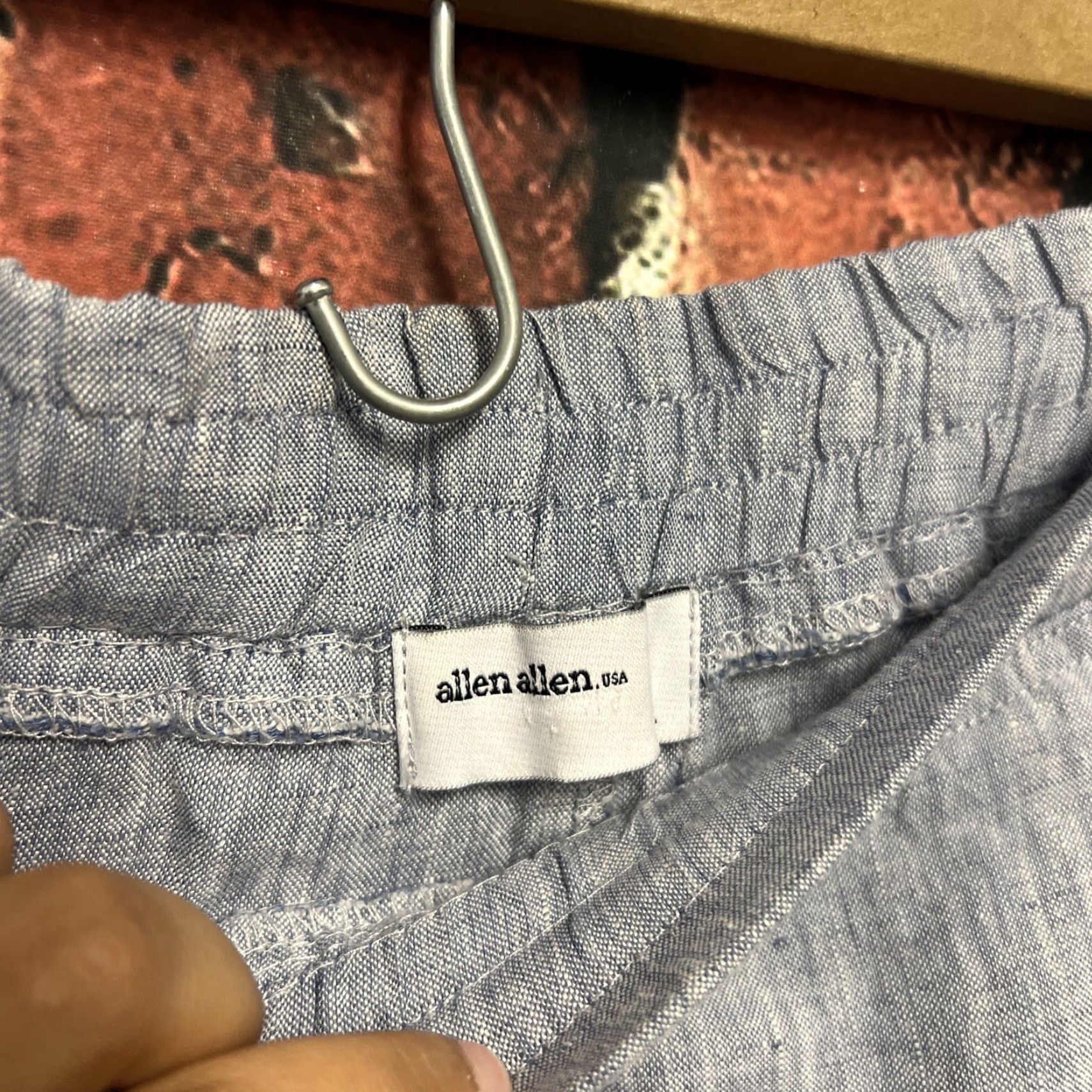 Vintage Allen Allen 100% Linen Elastic Waist Pull-On Ankle Pants Pockets Blue Large Size 36" / US 14 / IT 50 - 2 Thumbnail
