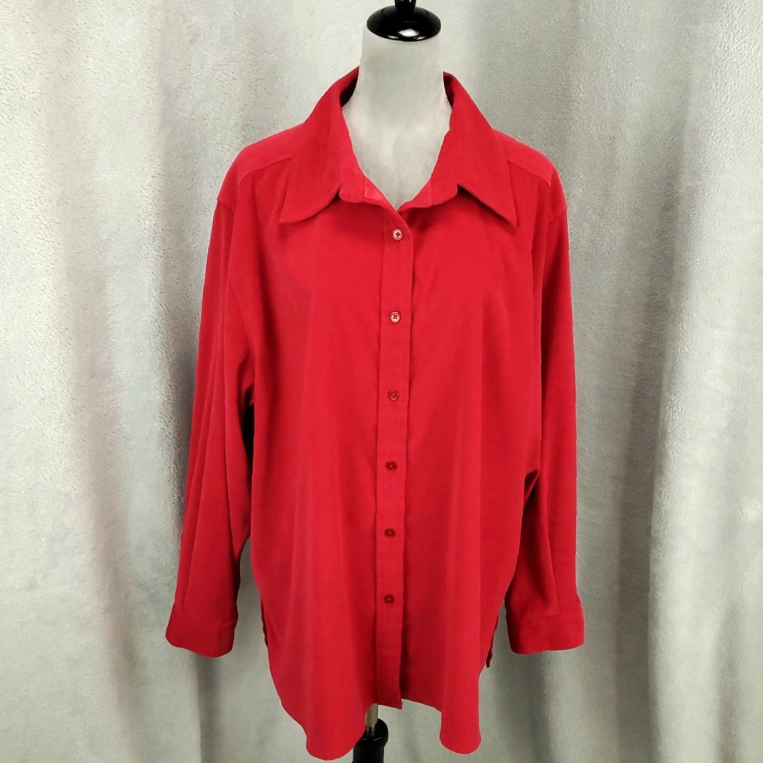 Denim & Co. Womens Denim & Co. Button-Up Tunic Shirt 2X Red Long Sleeve Stretchy Polyester Spandex Size XXL / US 16-18 / IT 52-54 - 2 Thumbnail