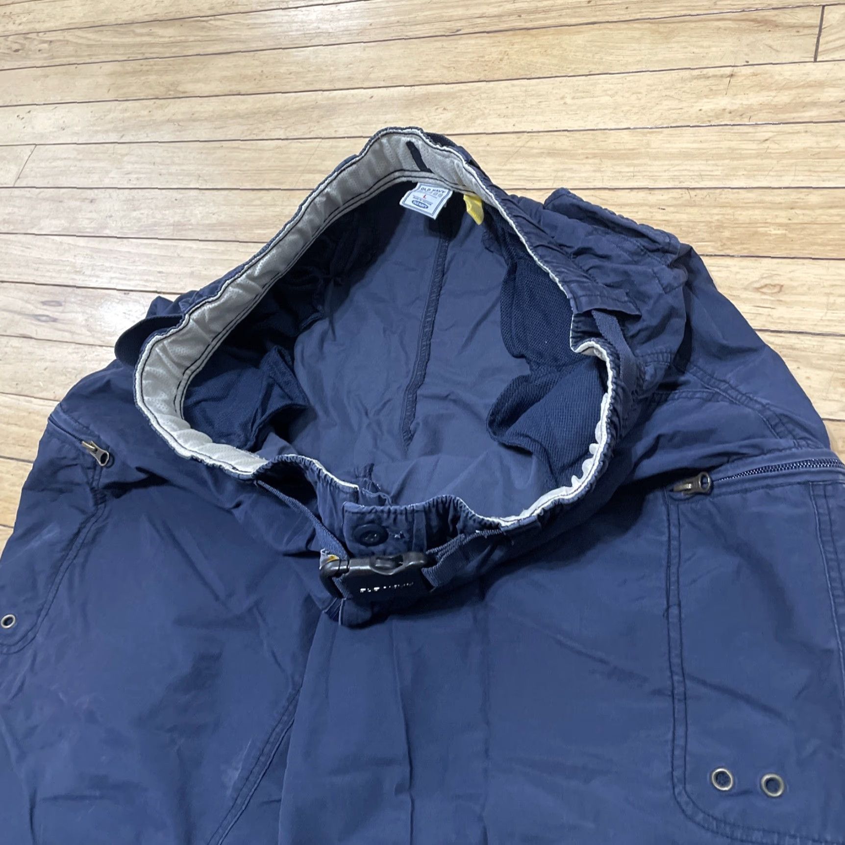 Old Navy VINTAGE Old Navy Brand vtg Y2k Cargo Pants Men L Baggy Paratrooper Navy Blue Belted Zip Pockets Tech 38x29 Size US 33 - 7 Thumbnail