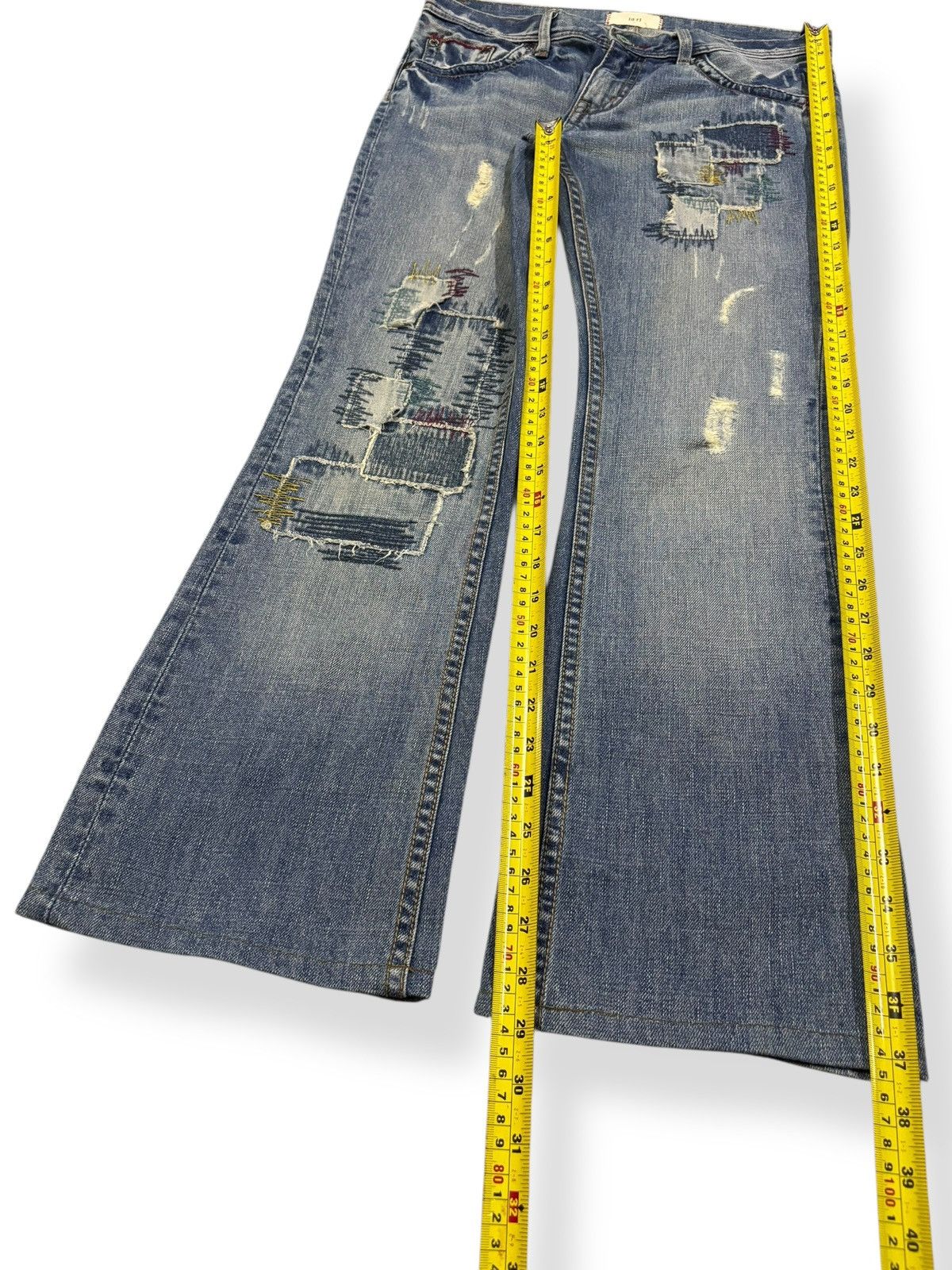 Kapital Vtg Japanese Brand Ia:rl Patchwork Flare Distressed Jeans Size 30" / US 8 / IT 44 - 11 Thumbnail