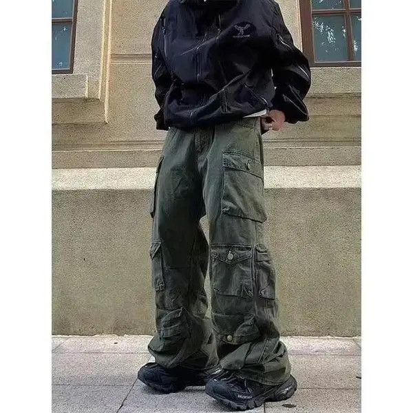 Japanese Brand Fukiishi x Ami Green Cargo Multi Pocket Wide Leg Pants Size US 30 / EU 46 - 3 Thumbnail