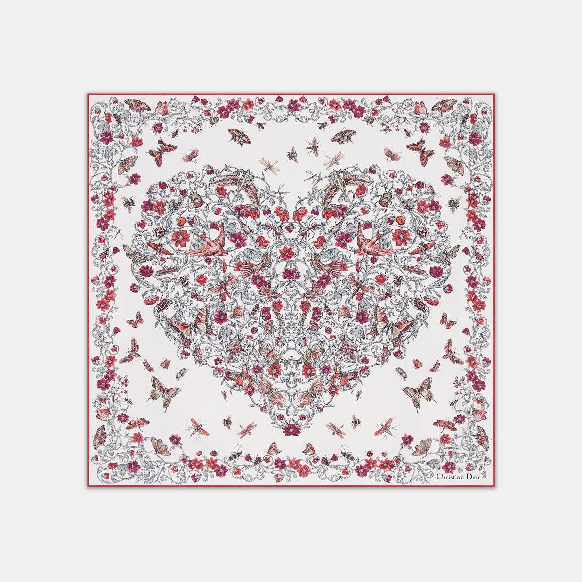 Dior o1bcso1str0226 Size:OS/70 Square Scarf in White/Red Size ONE SIZE - 1 Thumbnail