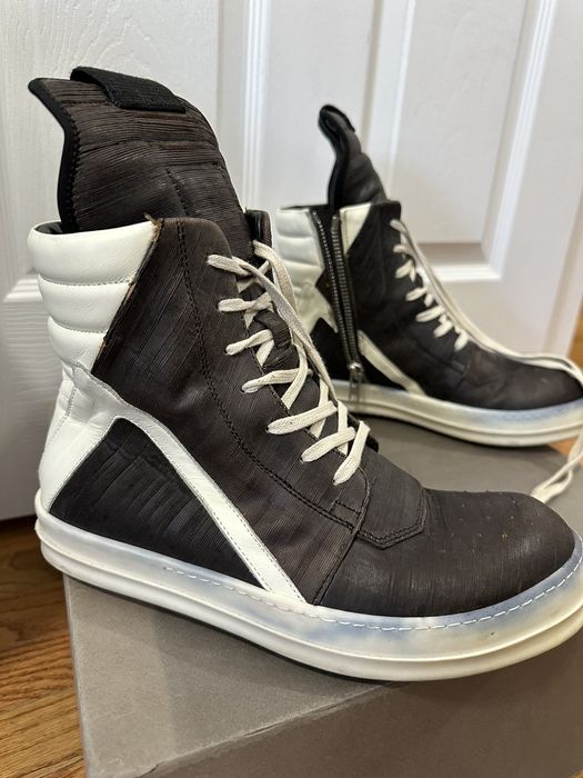 Rick Owens *RARE* Rick Owen’s brown leather textures geobaskets | Grailed