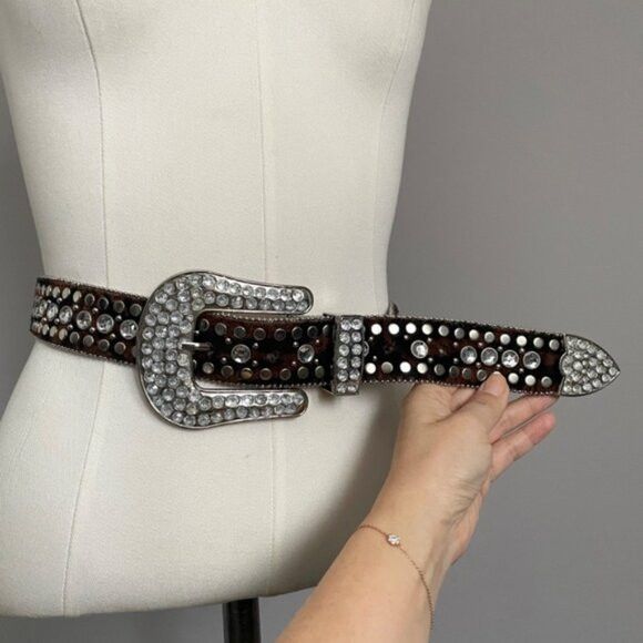 Other Animal Print Faux Fur Studded Rhinestone Belt - Large Size ONE SIZE - 2 Thumbnail