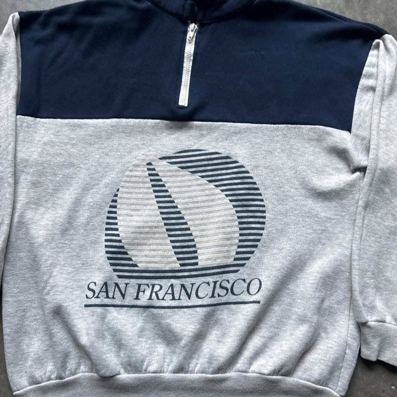 Other San Francisco 90s 1/4 zip Grey & White Sweatshirt Sportswear Size US XL / EU 56 / 4 - 3 Thumbnail