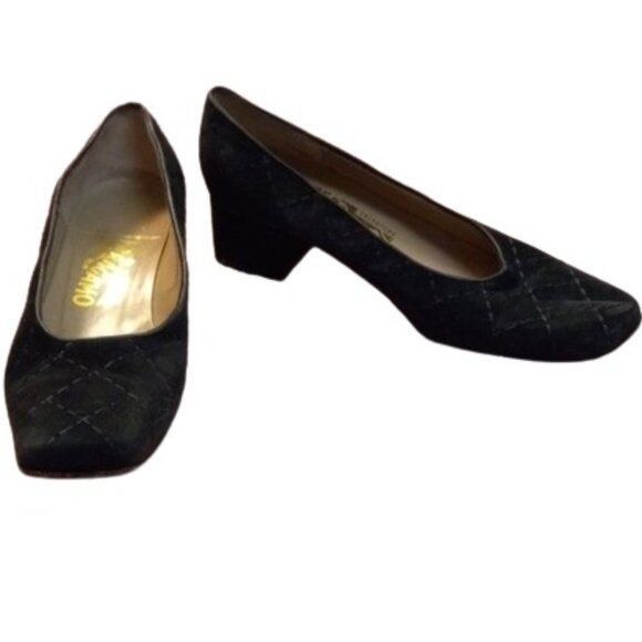 Salvatore Ferragamo Salvatore Ferragamo Size 8 B Black Quilted Square Toe Block Size US 8 / IT 38 - 1 Thumbnail