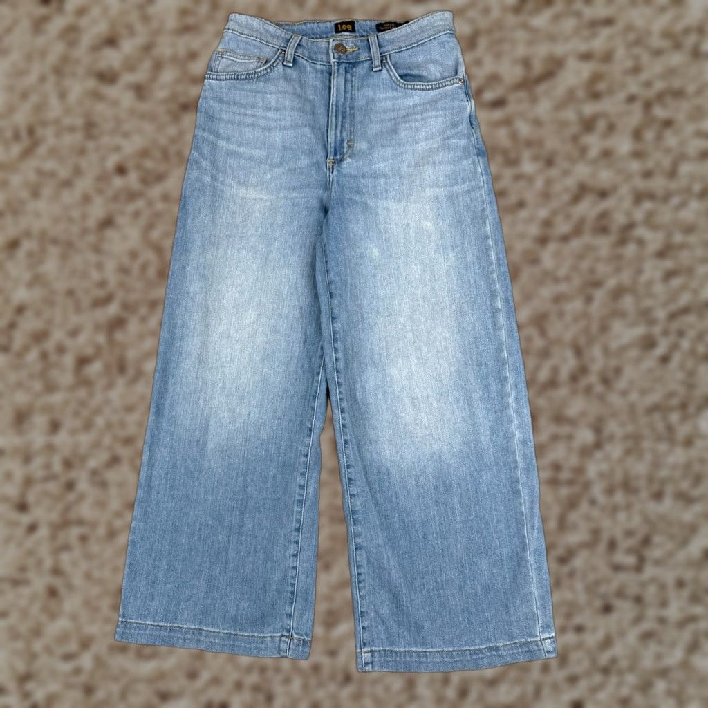 Lee Lee Jeans Womens 27 Blue Denim Cropped Wide-Leg High Rise Cotton Blend 26x24 Jeans Shirt? Size 27" / US 4 / IT 40 - 1 Thumbnail