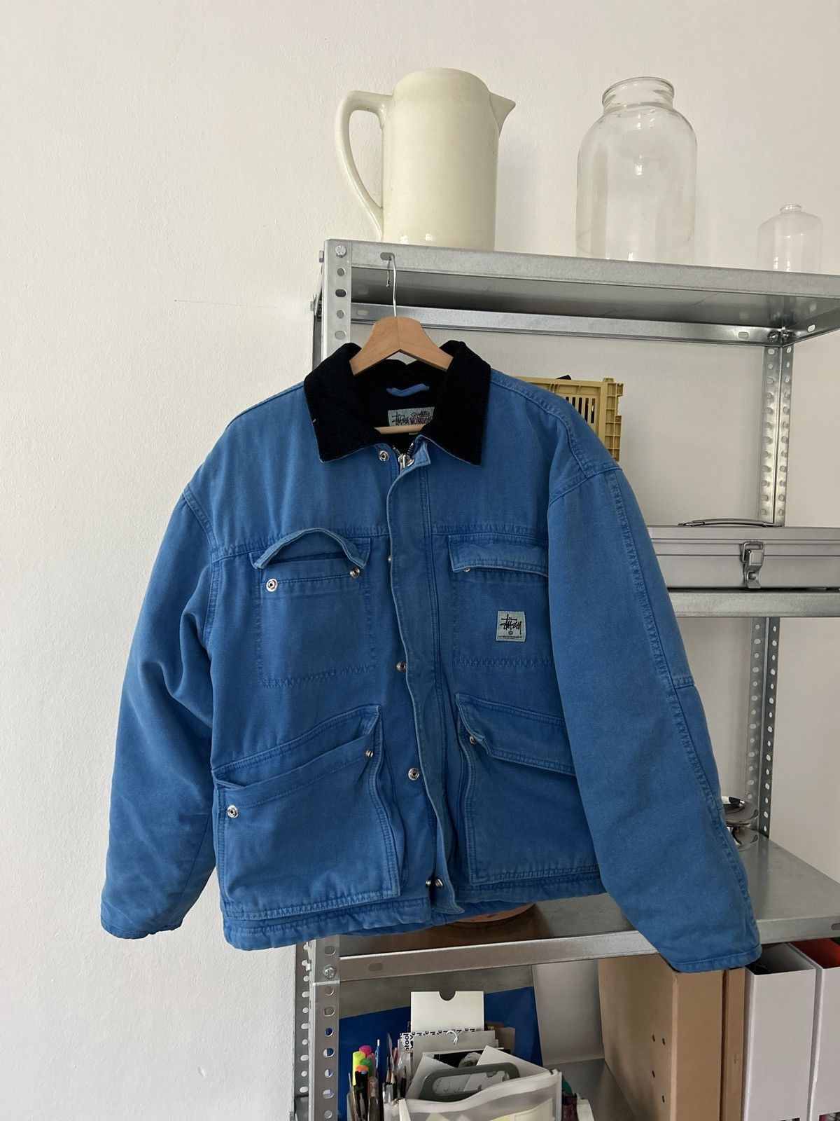 image of Stussy Workwear Washed Canvas Unisex Jacket in Blue, Men's (Size XS)