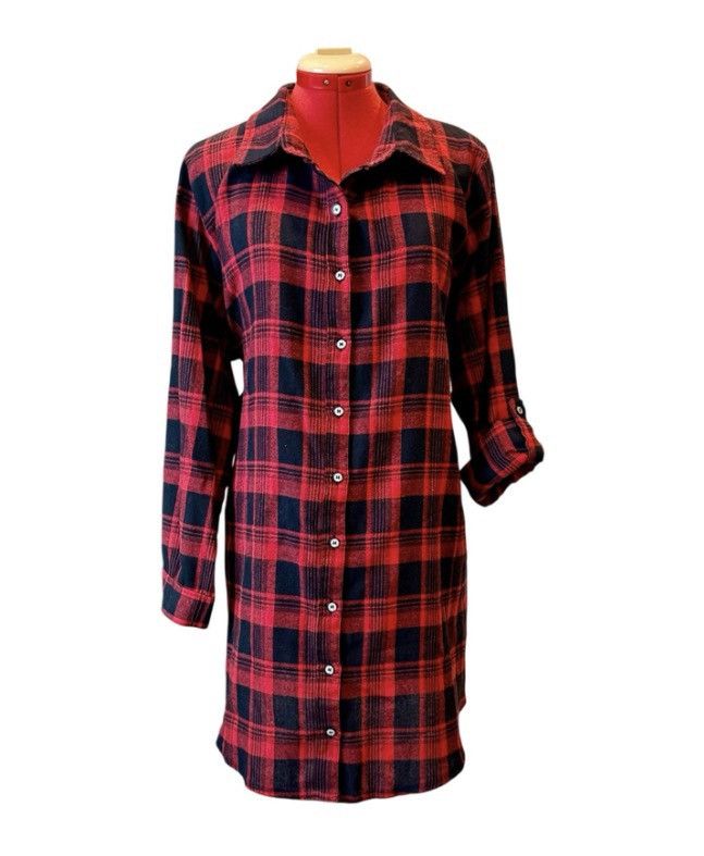 Other Coco + Carmen Red Black Buffalo Plaid Flannel Shirt Dress Size XXL / US 16-18 / IT 52-54 - 1 Thumbnail