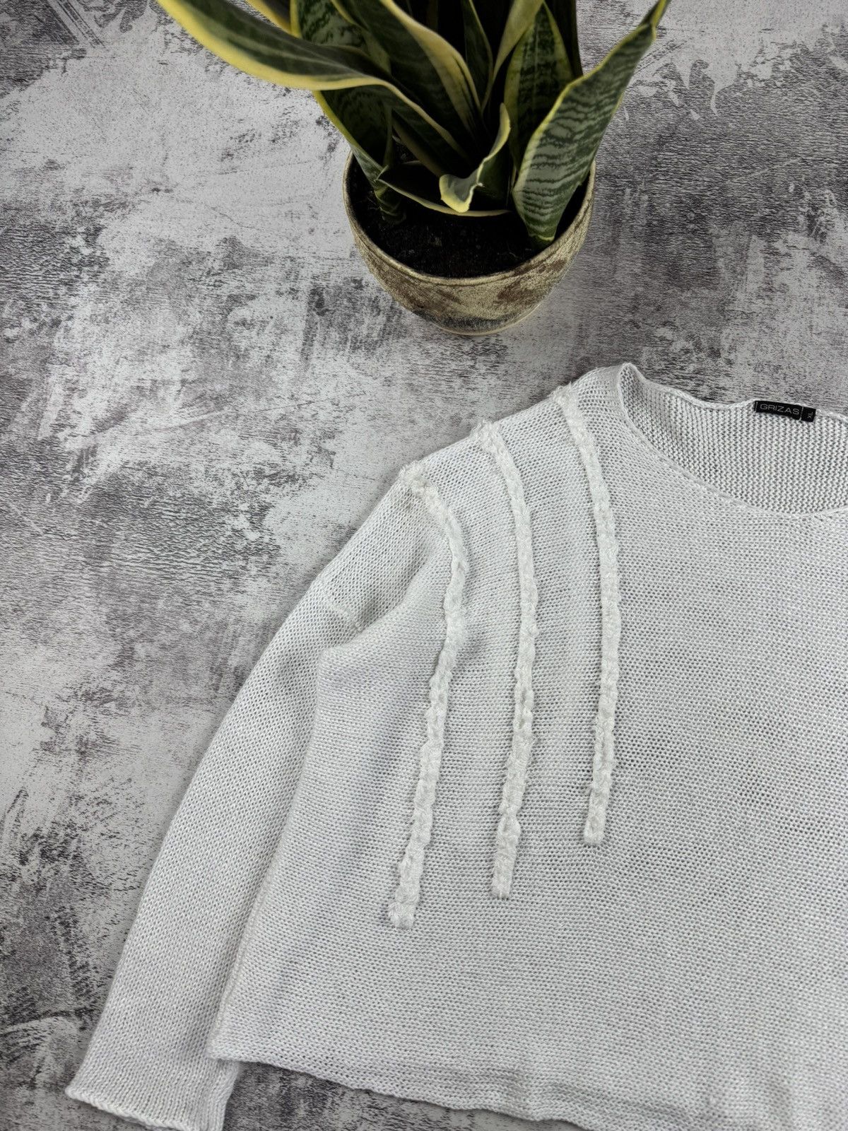Japanese Brand Grizas Linen Asymmetric Oversized Knit Sweater Cropped Tunic Size XL / US 12-14 / IT 48-50 - 7 Thumbnail
