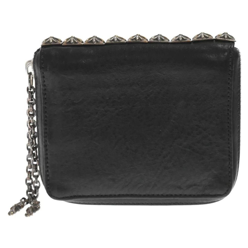 image of Chrome Hearts Side Zip Pyramid Studded Wallet in Black, Men's