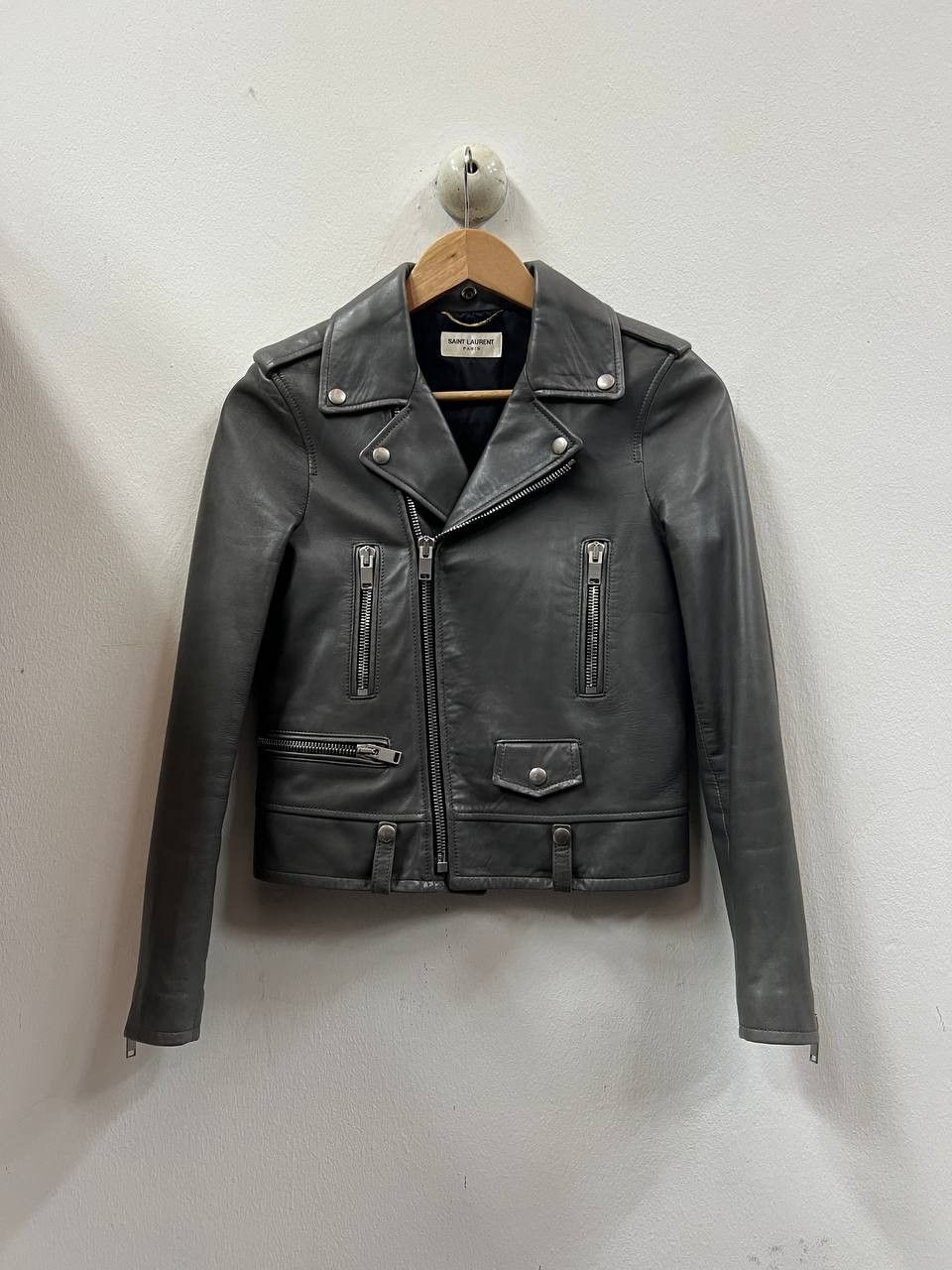 AW14 Saint Laurent Paris Grey L01 Biker Leather Jacket