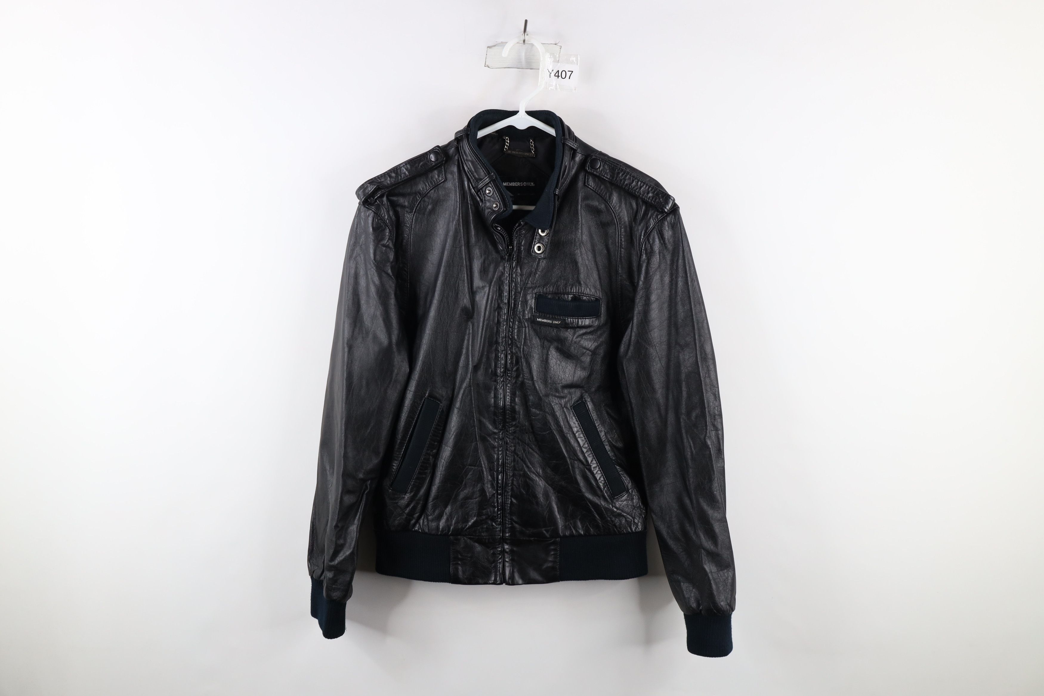 image of 80's Members Only Zip Cafe Racer Bomber Jacket Black, Men's (Size Medium)