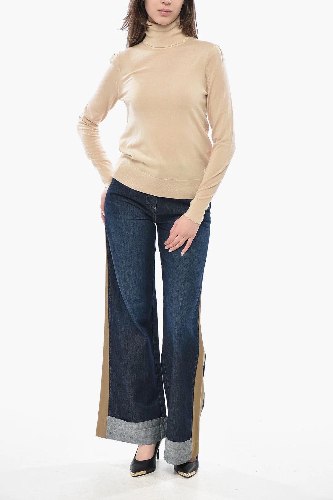 Chloe og1mm0426 Wool Turtleneck Sweater in Beige Size L / US 10 / IT 46 - 4 Thumbnail