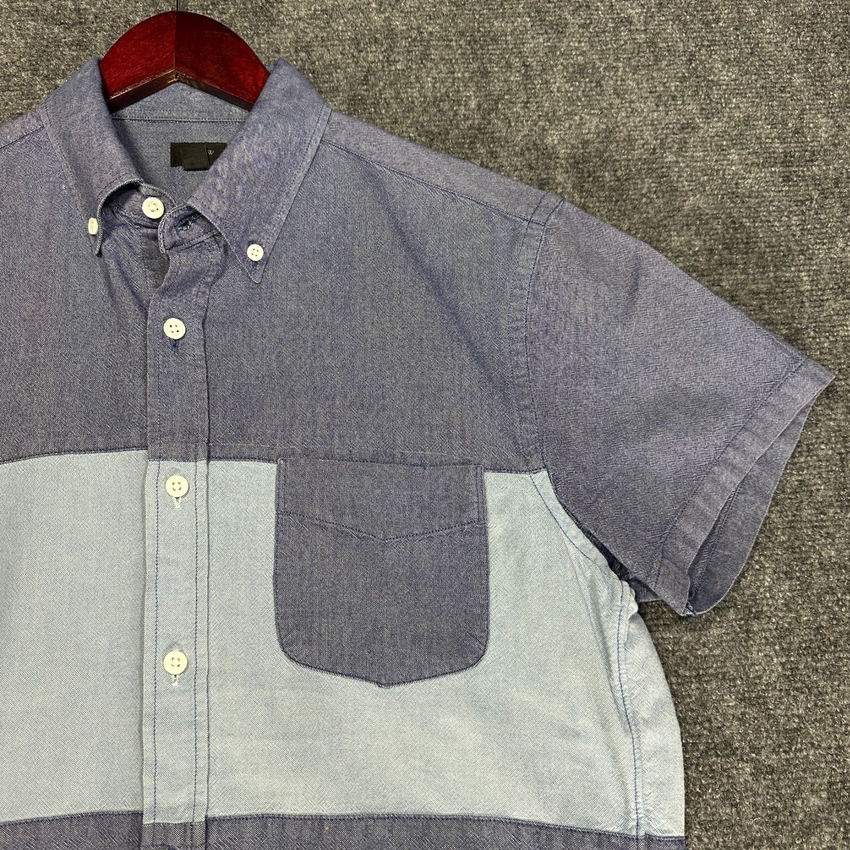 J.Crew J.CREW Shirt Mens Medium Oxford Blue Colorblock Cotton Short Sleeve Button Down Size US S / EU 44-46 / 1 - 4 Thumbnail