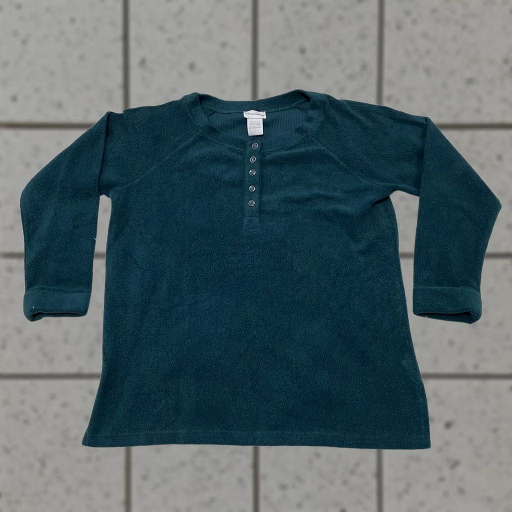 Soft Surroundings SOFT SURROUNDINGS Fleece Sweater Women's L Green Henley Button Long Sleeve Casual Warm Layer 90s Womens Size L / US 10 / IT 46 - 1 Thumbnail