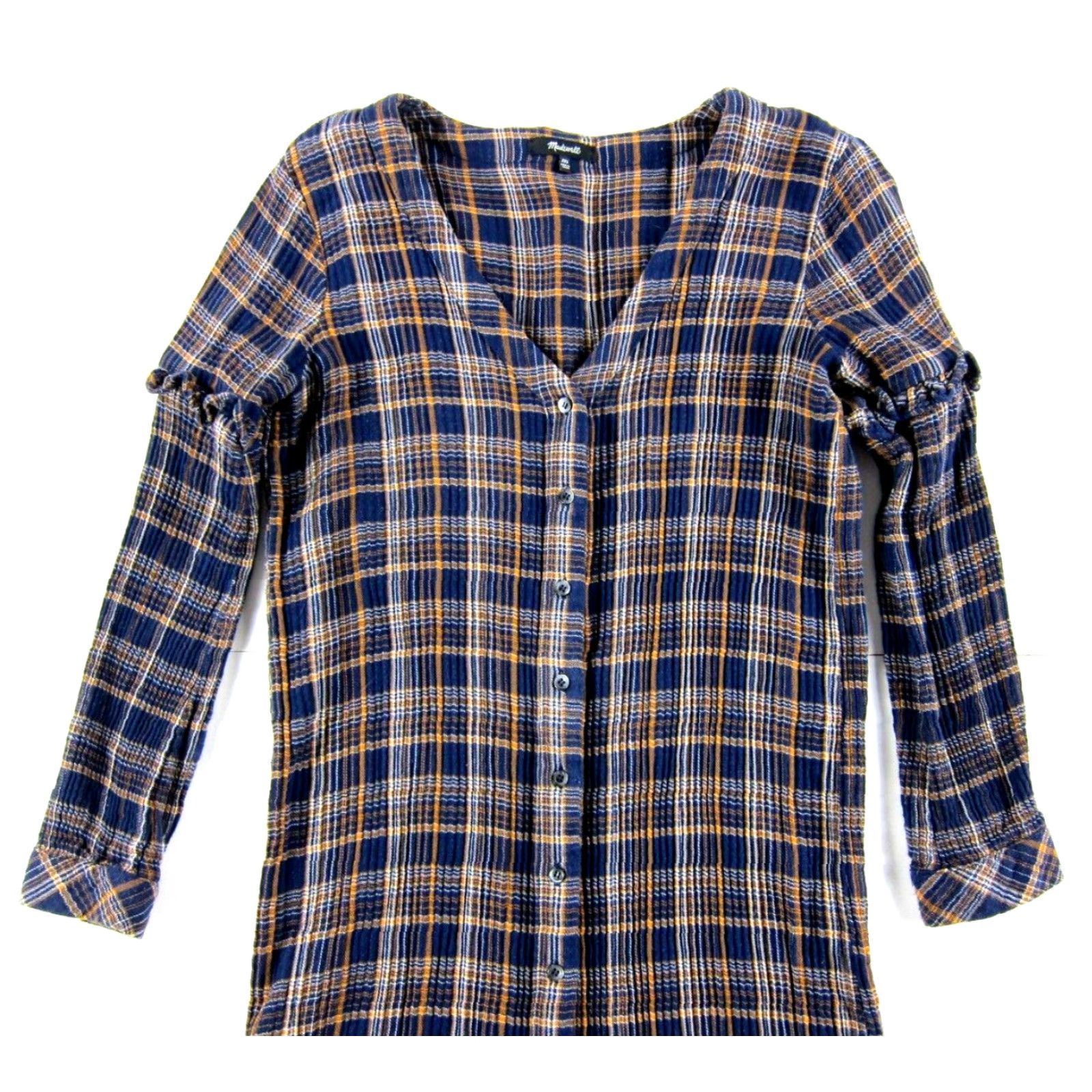 Madewell Madewell Cotton Blue Orange Plaid Flannel Long Sleeve Button Shirt Dress XXS Size XXS / US 00 / IT 34 - 4 Thumbnail