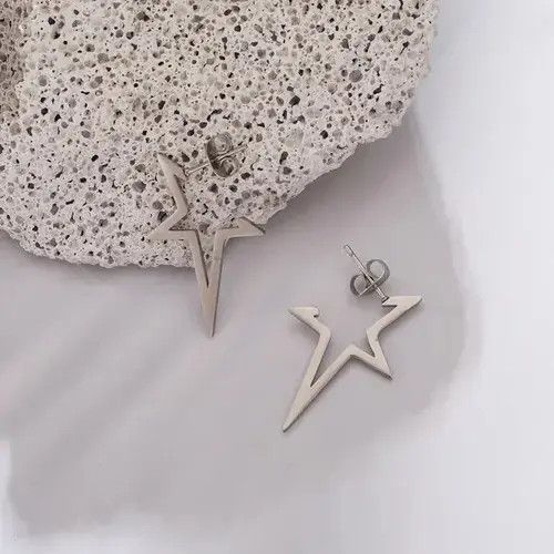 Other 925 Silver Plated Pentagram Star Stud Earrings for Men Women Size ONE SIZE - 2 Thumbnail