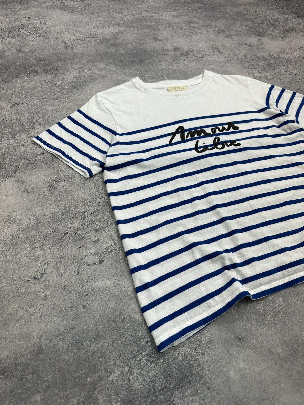 Sezane Sezane Paris Amour T-Shirt Blue Striped White Tee Size S Size S / US 4 / IT 40 - 2 Thumbnail