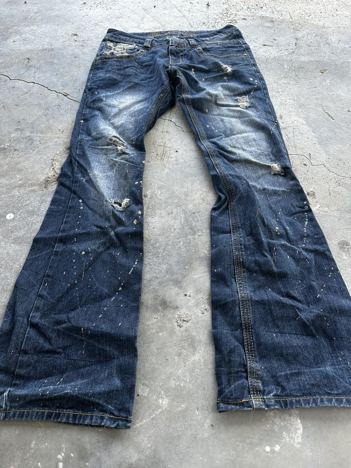 Le Grande Bleu (L.G.B.) Original Jeans Skull Flare Distressed Denim Size US 32 / EU 48 - 8 Thumbnail