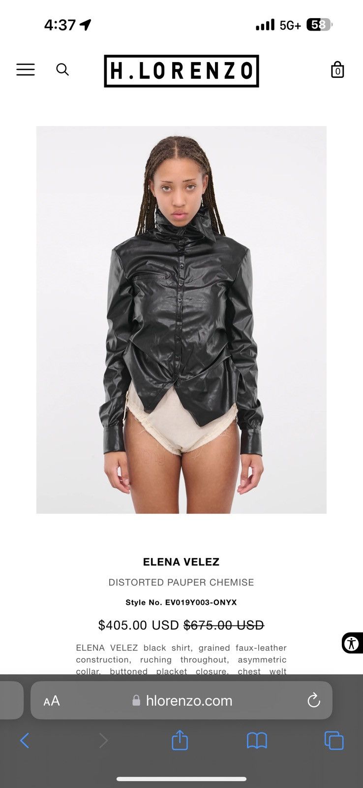 image of Elena Velez $675 Distorted Pauper Chemise Top in Black, Women's (Size Large)