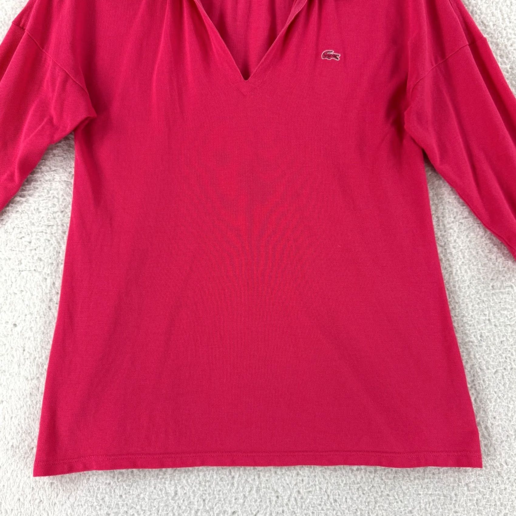 Lacoste Lacoste Polo Shirt Womens S Pink V-Neck 3/4 Sleeve Casual Knit Top Shirt Size S / US 4 / IT 40 - 5 Thumbnail