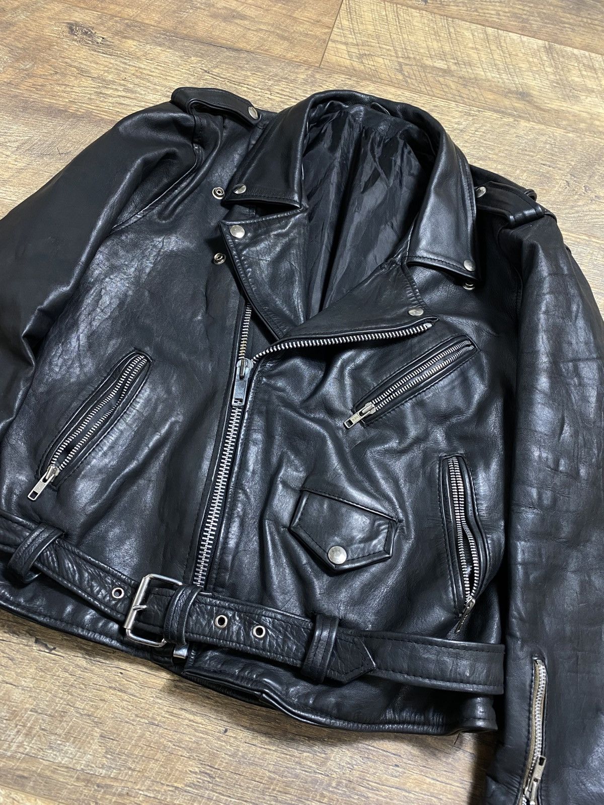 Leather Classic Black Leather Double Rider Biker Jacket Size S, YKK Size US S / EU 44-46 / 1 - 2 Thumbnail