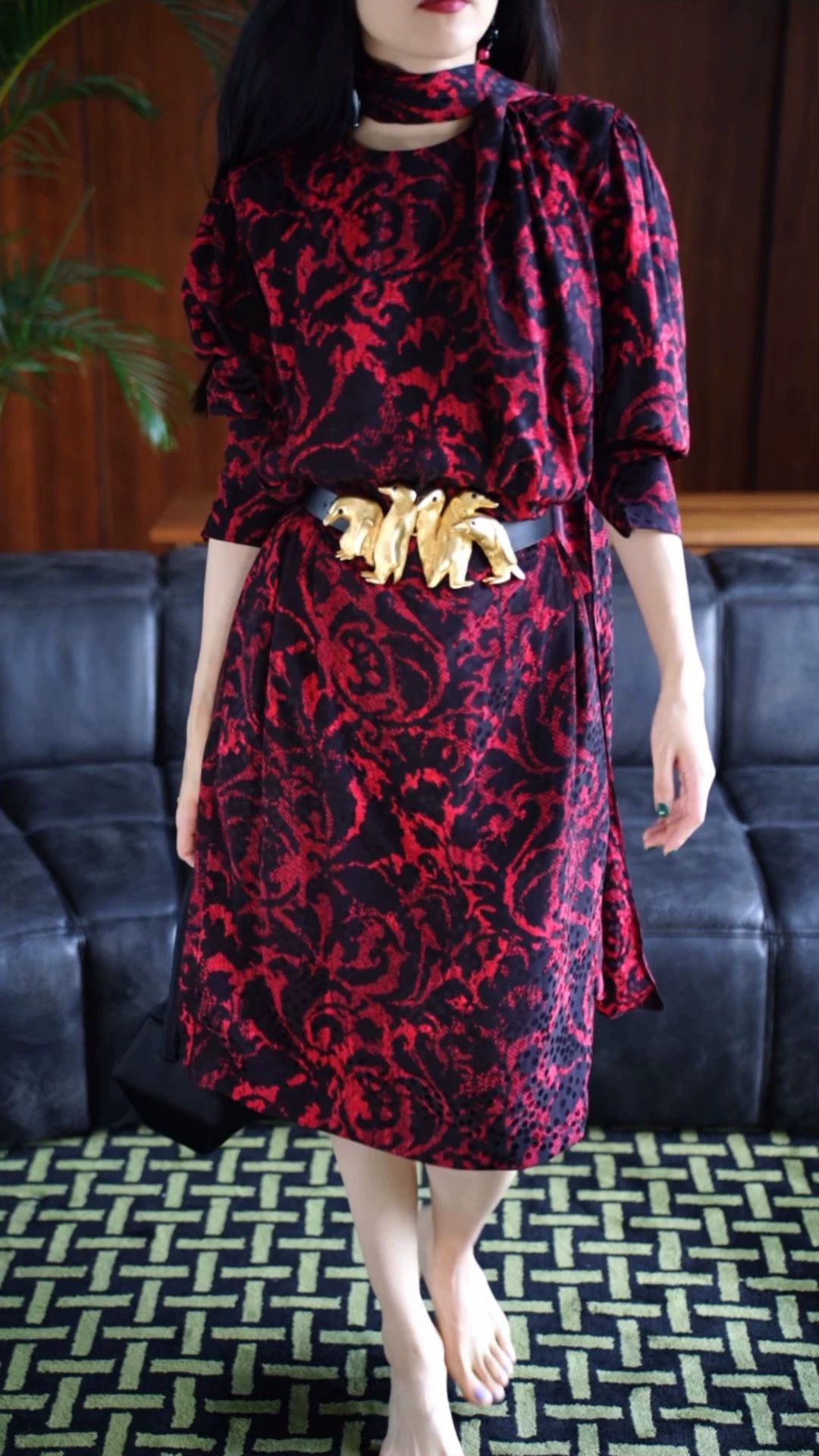 Oscar De La Renta Oscar de la Renta Vintage Red Black Floral Dress M Size M / US 6-8 / IT 42-44 - 1 Thumbnail