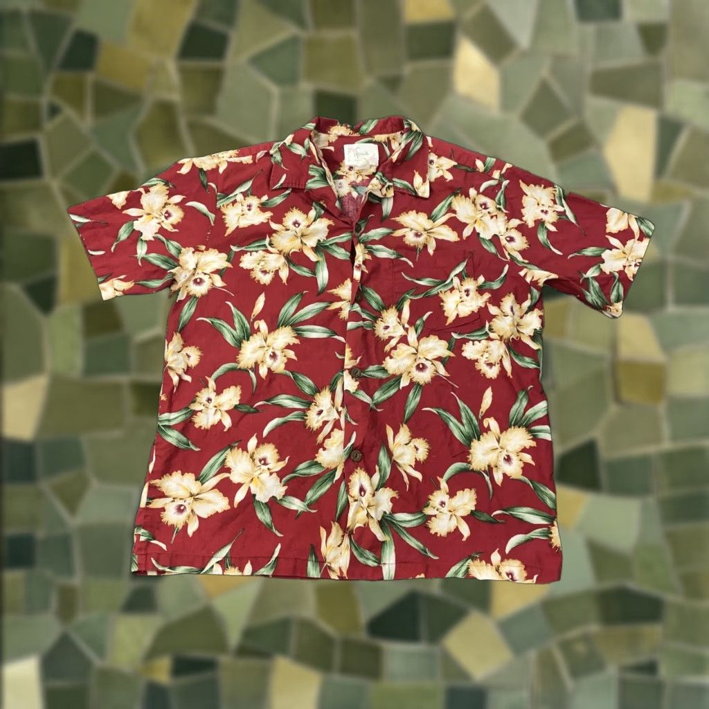 ALOHAS VINTAGE Howie Hawaiian Shirt Mens Large Short Sleeve Aloha Floral Cotton Tropical Red Yellow Orchid 90s Mens Size US L / EU 52-54 / 3 - 1 Thumbnail
